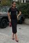 Women's Black Gathered Midi Short Sleeve Dress