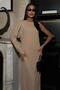 Women's Beige Woven Single Sleeve Long Crew Neck Dress - 2