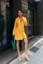 Women's Mustard Woven Double Breasted Short Dress