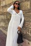 Women's Ecru V-Neck Long Knitted Dress - 4