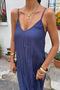 Women's Navy Blue V-Neck Strap Maxi Dress - 3