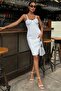 Women's Ecru Knitted Polyelite Stone Detailed Mini Dress - 3
