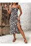 Women's Leopard Print Slit Strap Leopard Print Midi Single Jersey Dress