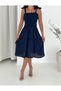 Women's Navy Blue Skirt with Ruffles Flexible Strap Comfortable Summer Viscose Fabric Dress Height 100 cm