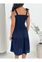 Women's Navy Blue Skirt with Ruffles Flexible Strap Comfortable Summer Viscose Fabric Dress Height 100 cm - 5