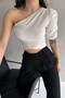 Women's One Shoulder Tight Detail Flexible Knitted Fabric Bluz - 3