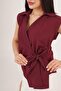 Sleeveless Side Tie Burgundy Shirt - 5
