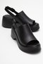 Power Black Skin Genuine Leather Women's Wedge Heeled Sandals