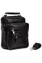 Men's Genuine Leather Hand Shoulder Bag and Mechanism Wallet (15X19 cm) - Black - 3