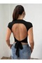 Women's Black Back Low-Cut Tie Detailed Blouse - 6