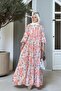 Cotton Floral Patterned Summer Robe Dress Blue-Pink-Beige Grape - 5