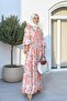 Cotton Floral Patterned Summer Robe Dress Blue-Pink-Beige Grape - 4