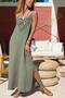 Khaki Strap Slit Brocade Muslin Loose Woven Dress 130 50