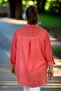 Front Buttoned Sequence Embroidered Folding Sleeve Flame Linen Extra Large Size Shirt - 7