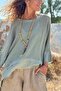 Italian Khaki Boat Neck 3/4 Sleeve Lined Dirty Stitching Mesh Loose Woven Blouse 65 75 - 2