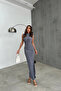Draped Zero Sleeve Slit Gray Dress - 4
