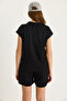 Women's Black Polo Neck Top and Short Shorts Modal Basic Top-Short Set 1325 60283470 - 7