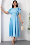 Atlas Dress with Ruffled Sleeves and Belt DKS1213 - 2
