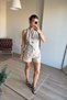 Stone Color Silver Button Back Low-Cut Blouse Shorts Set - 3