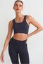 Herringbone Patterned Cross Drawstring Sports Bra Dark Navy Blue - 4
