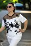 Tulle Detail Gumpworked Stone Circle Necklace Large Size Bluz Black - 7