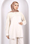 Beige Lace Detailed Beaded Tunic Pants Suit - 3