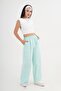 Mint Loose Trousers with Ripped Legs and Elastic Waist - 4