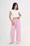 Pink Loose Trousers with Ripped Legs and Elastic Waist - 3