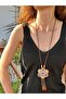 Leather Ethnic Design Beaded Flower Necklace 36 cm - 3