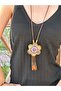 Leather Ethnic Design Beaded Flower Necklace 36 cm - 2