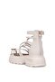 B119 Women's Genuine Leather Flat Sandals Cream - 4