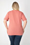 Printed Slit Cotton Women's V-Neck Plus Size T-Shirt - 6