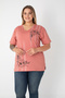 Printed Slit Cotton Women's V-Neck Plus Size T-Shirt - 4