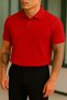 Unisex Red Sports Button Cotton Casual Short Sleeve Regular Fit Polo T-Shirt