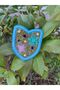 12X10 cm Iron-On Embossed Floral Stone Pocket Badge Blue - 2