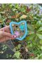 12X10 cm Iron-On Embossed Floral Stone Pocket Badge Blue - 3