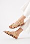 Seles Cross Strap Piping Women's Genuine Leather Sandals Nut Skin