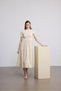 Women's Maxi Length Stretchy Knitted Top and Poplin Skirt Stylish Cream Dress Short Sleeve / Sevde Ugur - 3