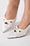 Kaler Back Open Cross Women's Heeled Shoes Silver Satin - 4