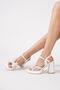 Nozis Mesh Stone Platform Women's Evening Dress Shoes White Satin - 2
