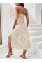 Women's Strap Slit Floral Patterned Midiboy Single Jersey Fabric Dress - 4