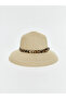 Beige Leopard Patterned Women's Straw Hat - 2