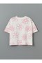 Lcw Kids Ecru Crew Neck Floral Girl's Crop T-Shirt