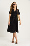 Women's Black V-Neck Waist Detailed Buttoned Short Sleeve Viscose Linen Dress 5260 60281100 - 3