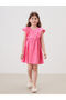 Pink Square Collar Linen Look Girl's Dress