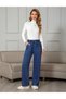 Women's Blue Elastic Waist Lace up Palazzo Jeans - 5