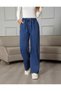 Women's Blue Elastic Waist Lace up Palazzo Jeans - 6
