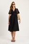 Women's Black V-Neck Waist Detailed Buttoned Short Sleeve Viscose Linen Dress 5260 60281100 - 2