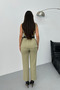 Women's Double Bottom Top Suit Stylish Button Detailed Belted Crew Neck Regular Vest Pants Suit - 9