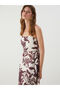 Burgundy Floral Strap A-Line Linen Look Dress - 2